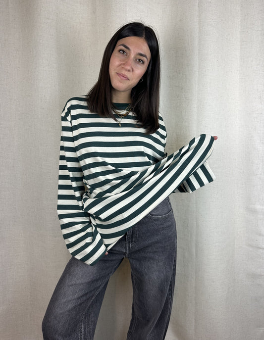 MAGLIA RIGHE VERDE|BIANCO