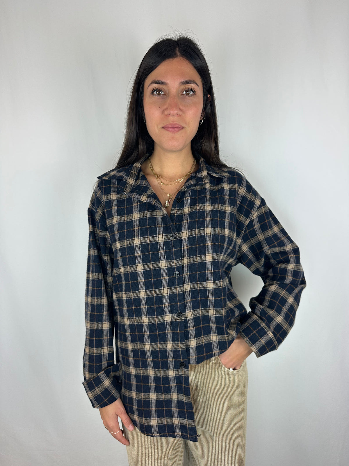 CAMICIA CHECK IN FLANELLA BLU|BEIGE