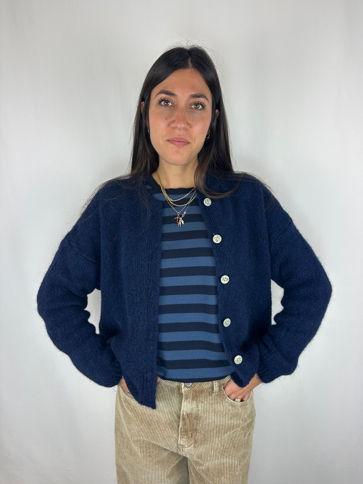 CARDIGAN BLU DENIM IN LANA