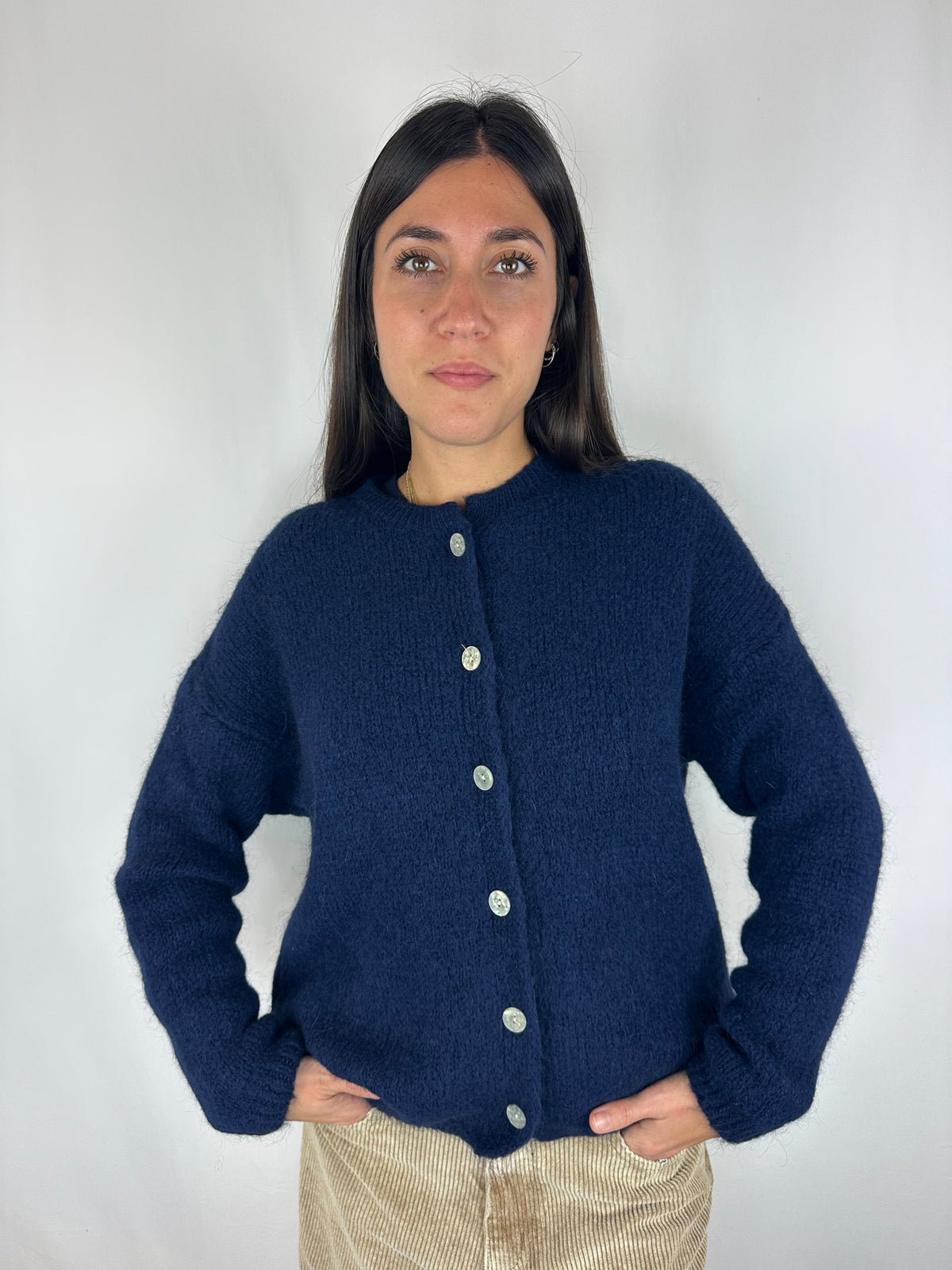 CARDIGAN BLU DENIM IN LANA