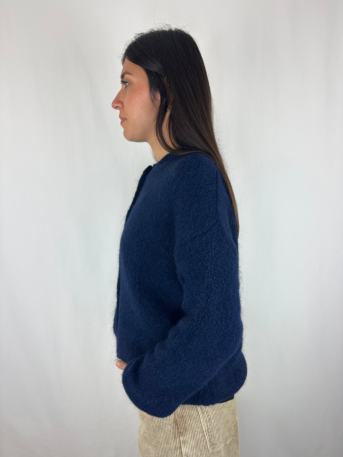 CARDIGAN BLU DENIM IN LANA