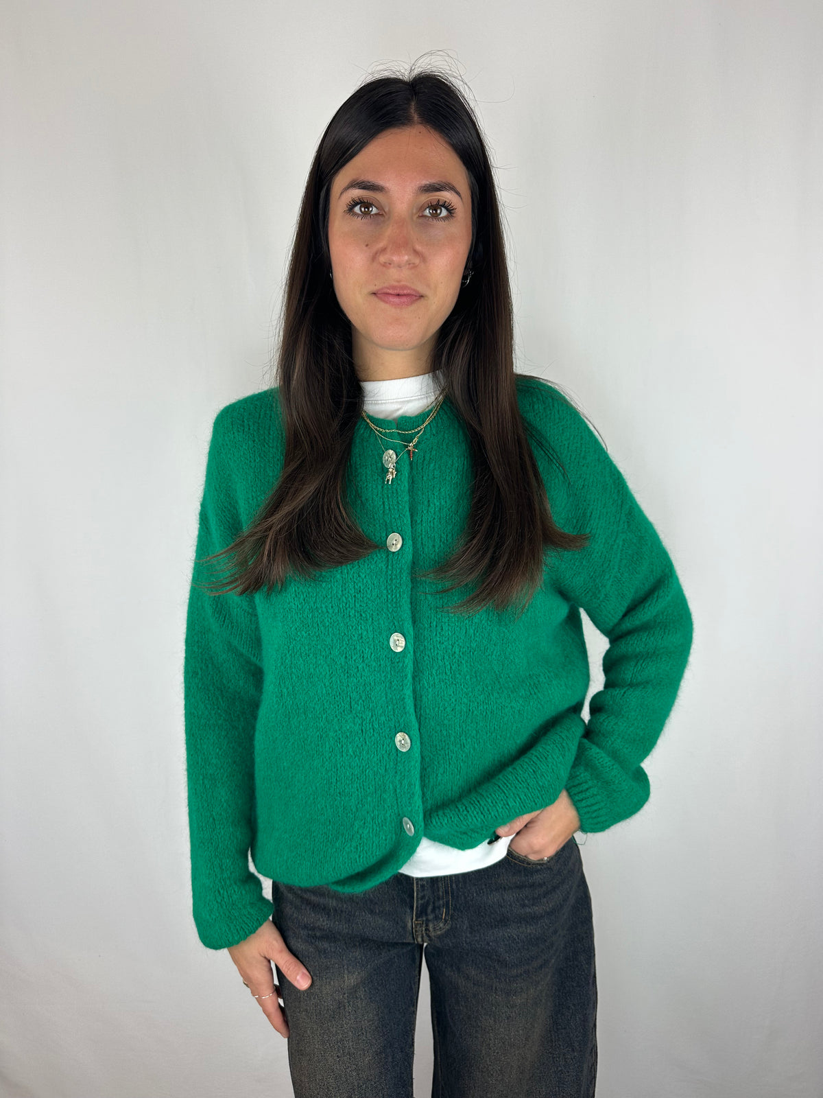 CARDIGAN VERDE IN LANA