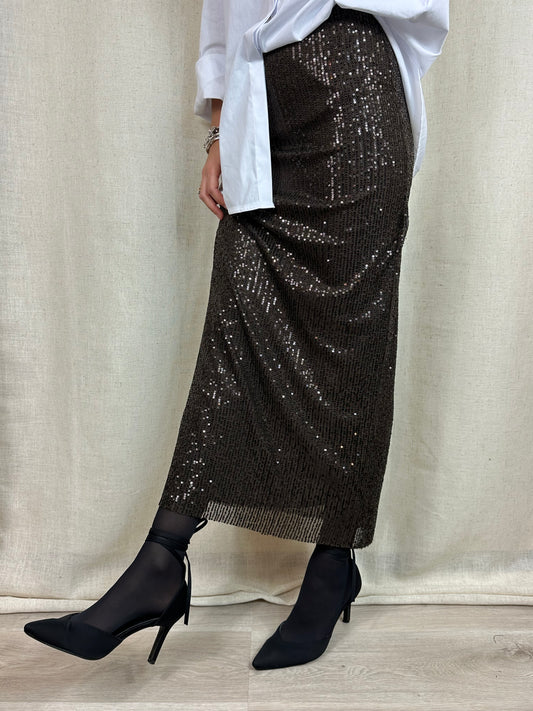 GONNA MARRONE PAILLETTES