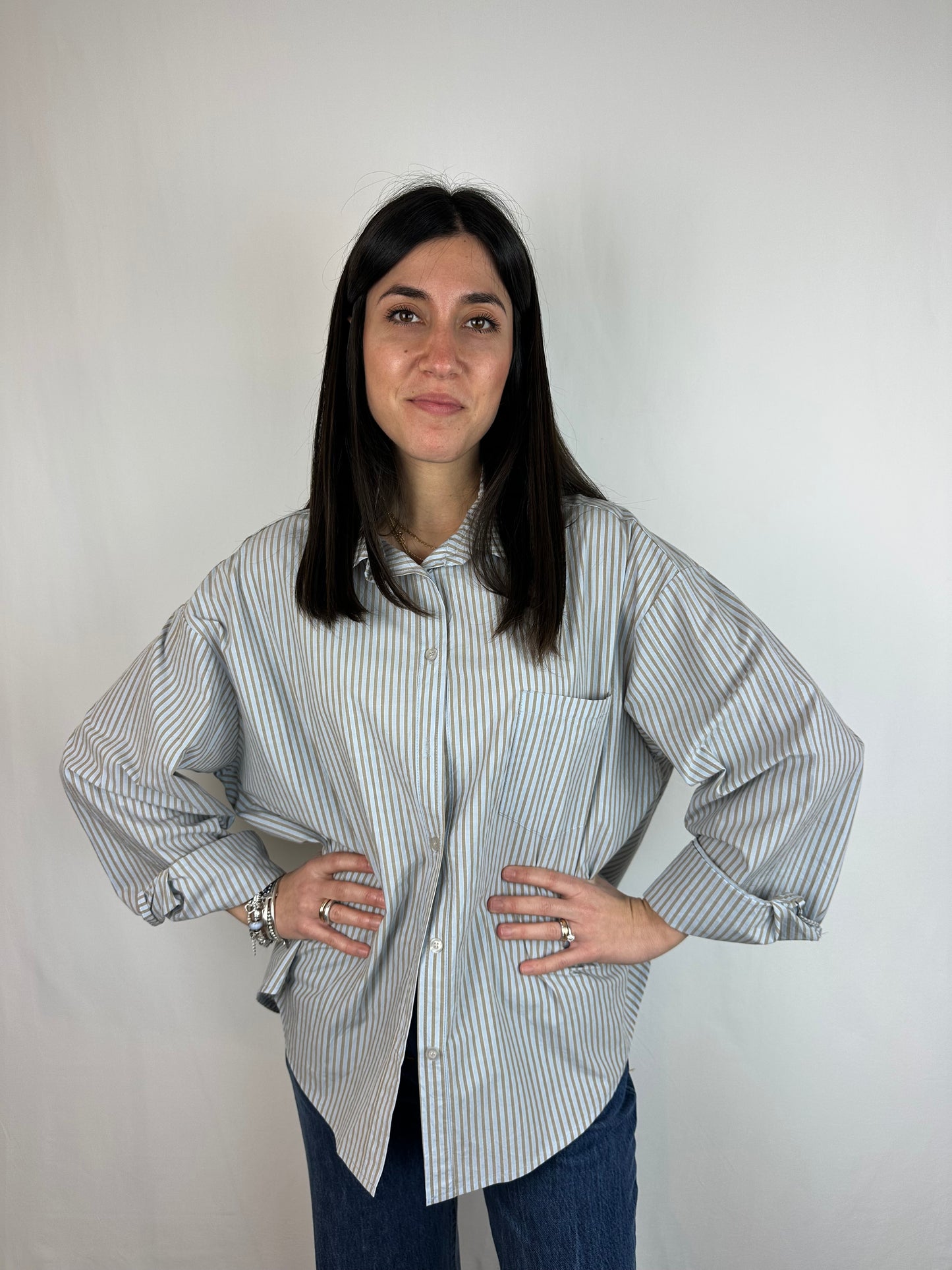 CAMICIA RIGHE AZZURRO|NOCCIOLA