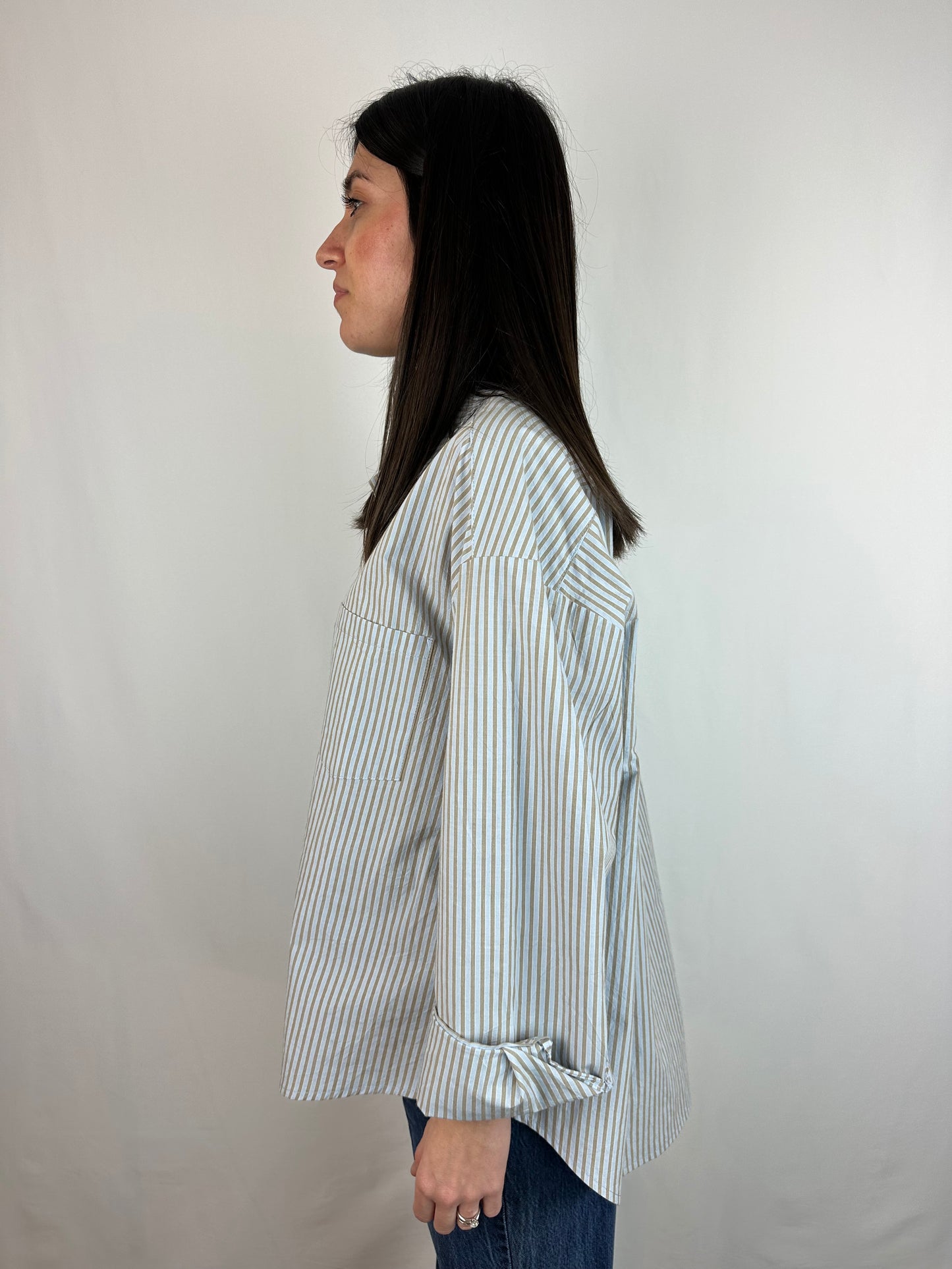 CAMICIA RIGHE AZZURRO|NOCCIOLA
