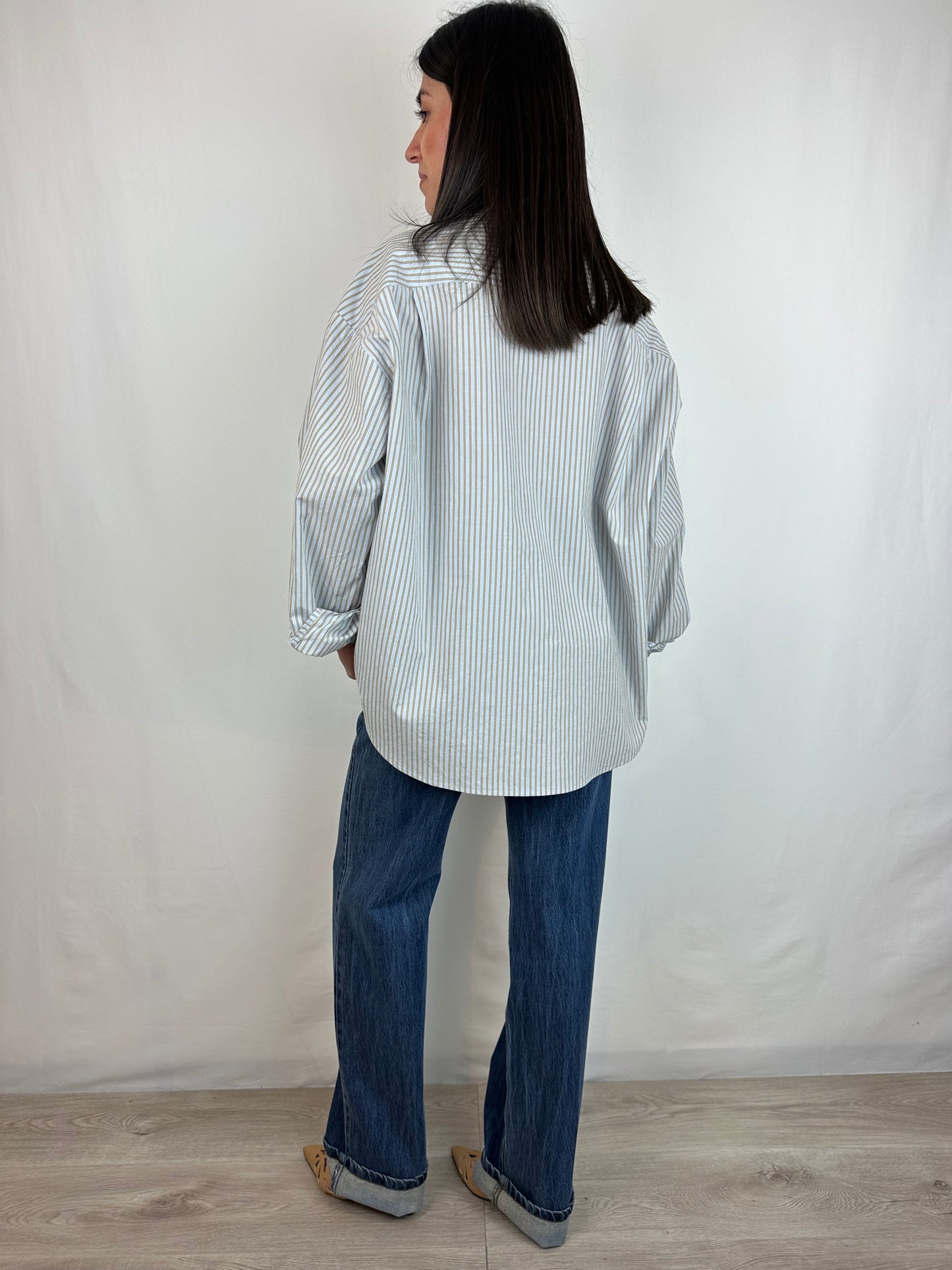 CAMICIA RIGHE AZZURRO|NOCCIOLA