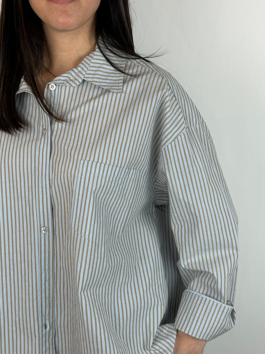 CAMICIA RIGHE AZZURRO|NOCCIOLA