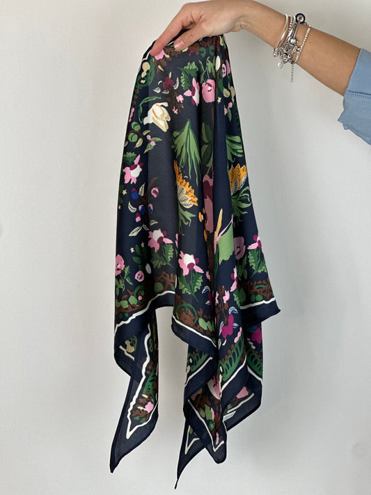 FOULARD BLU DISEGNI MULTICOLOR