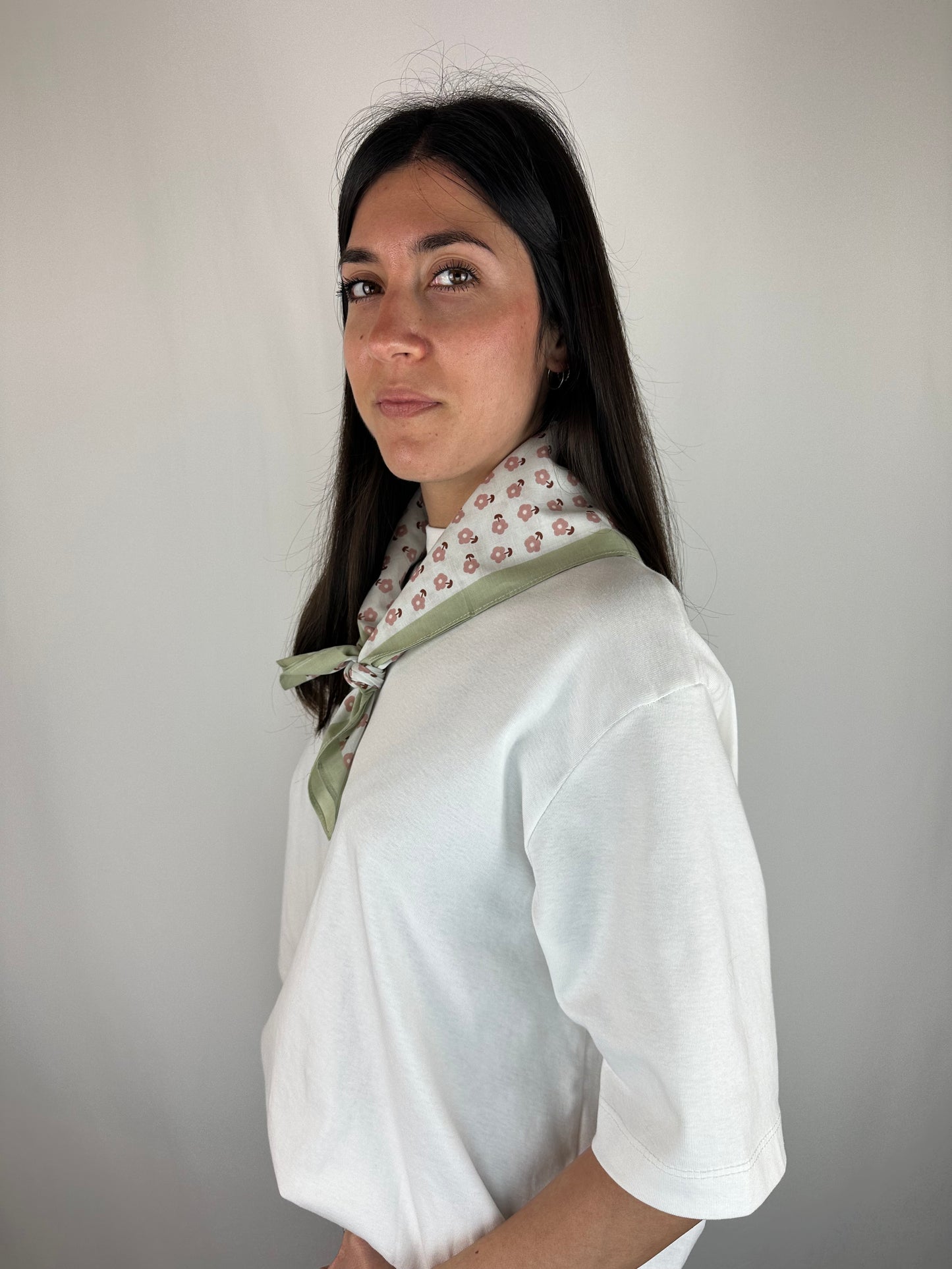 FOULARD|BANDANA FIORI ROSA E VERDE