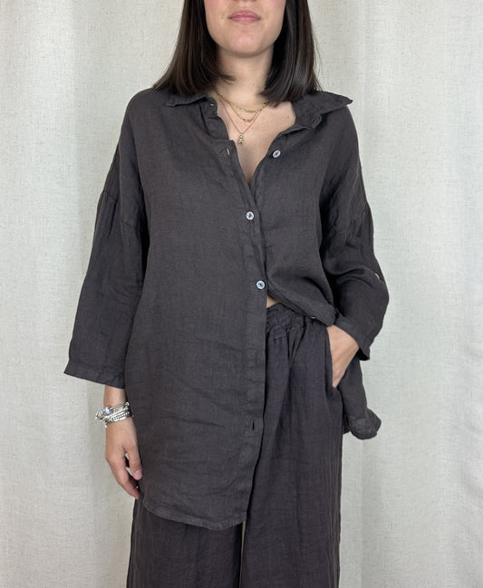 CAMICIA MARRONE LINO