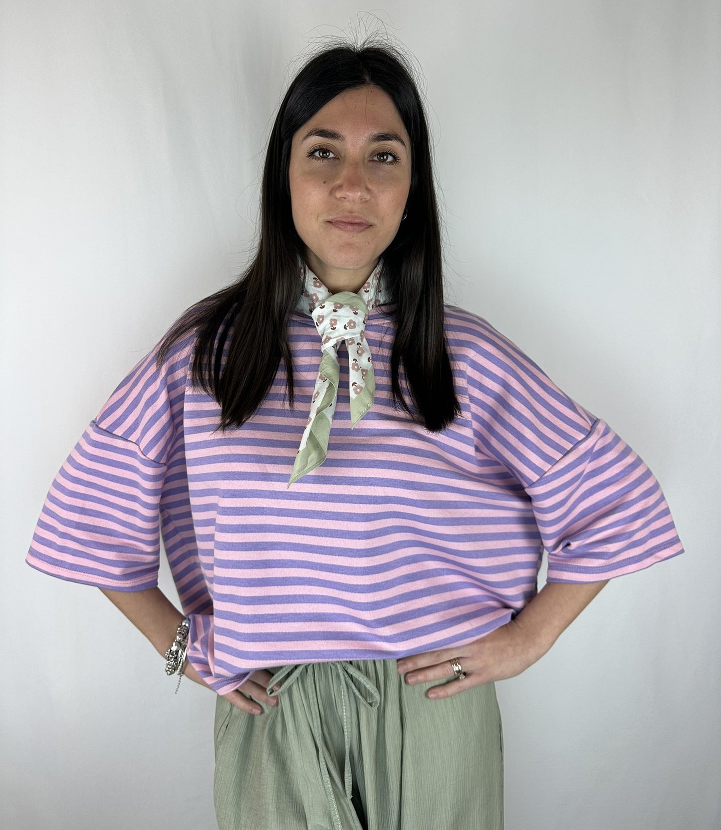 MAGLIA RIGHE LILLA|ROSA
