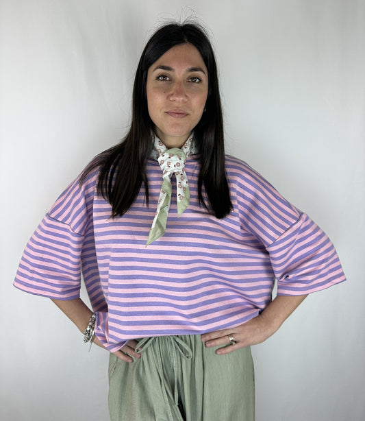 MAGLIA RIGHE LILLA|ROSA