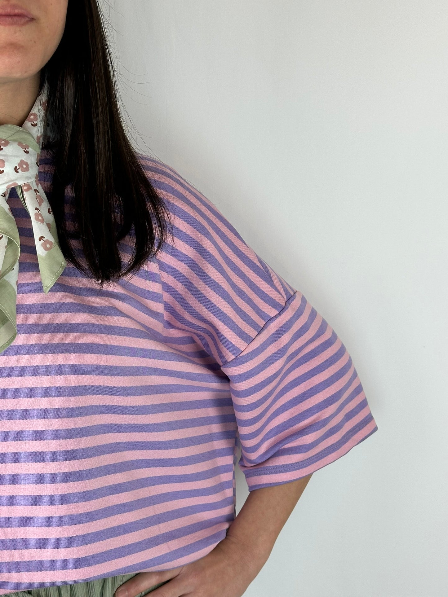 MAGLIA RIGHE LILLA|ROSA