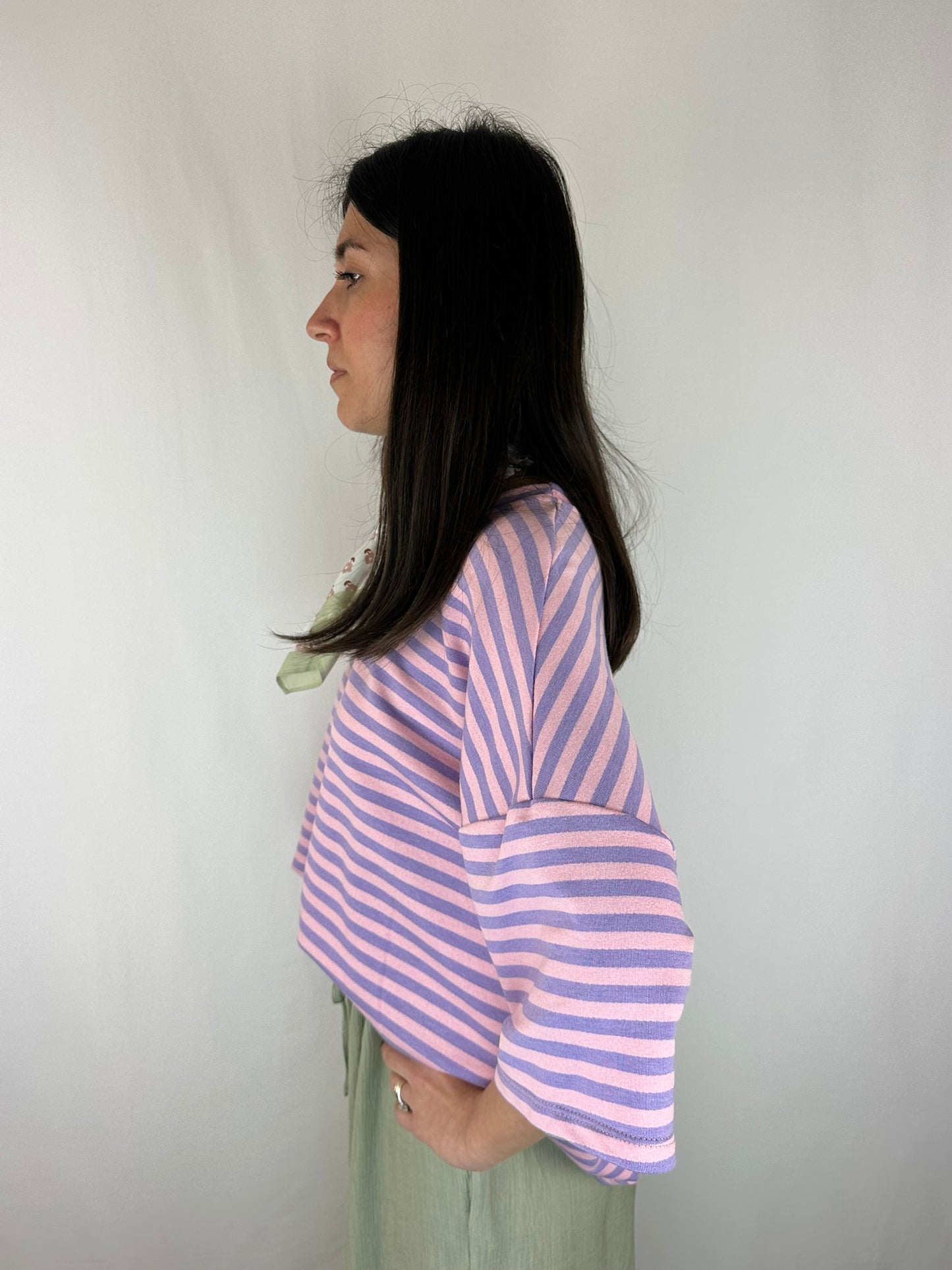 MAGLIA RIGHE LILLA|ROSA