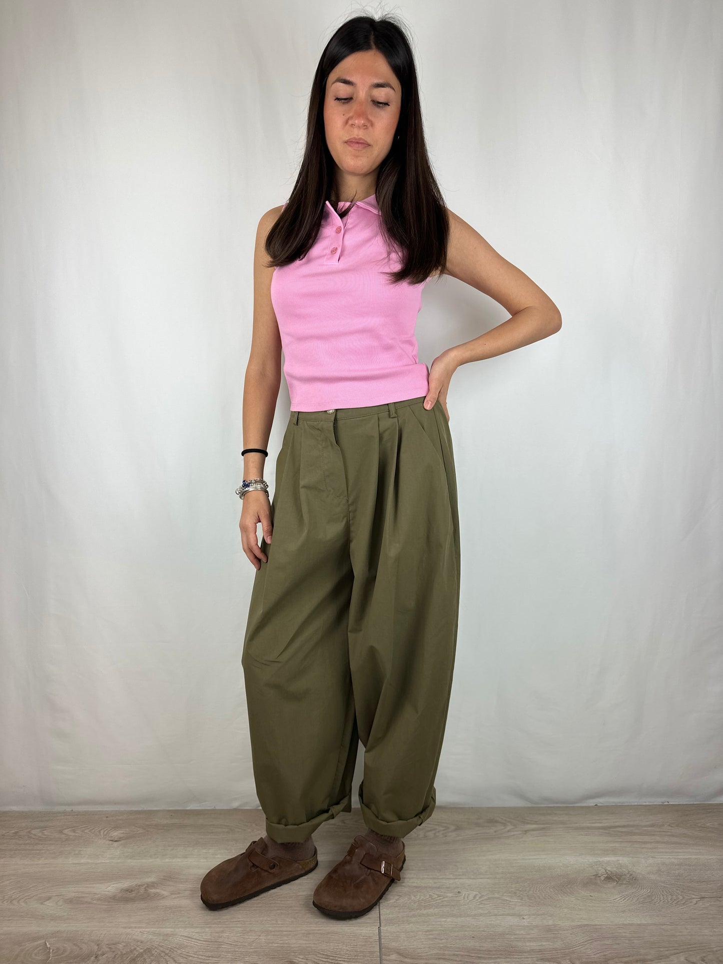 PANTALONE VERDE MILITARE IN COTONE