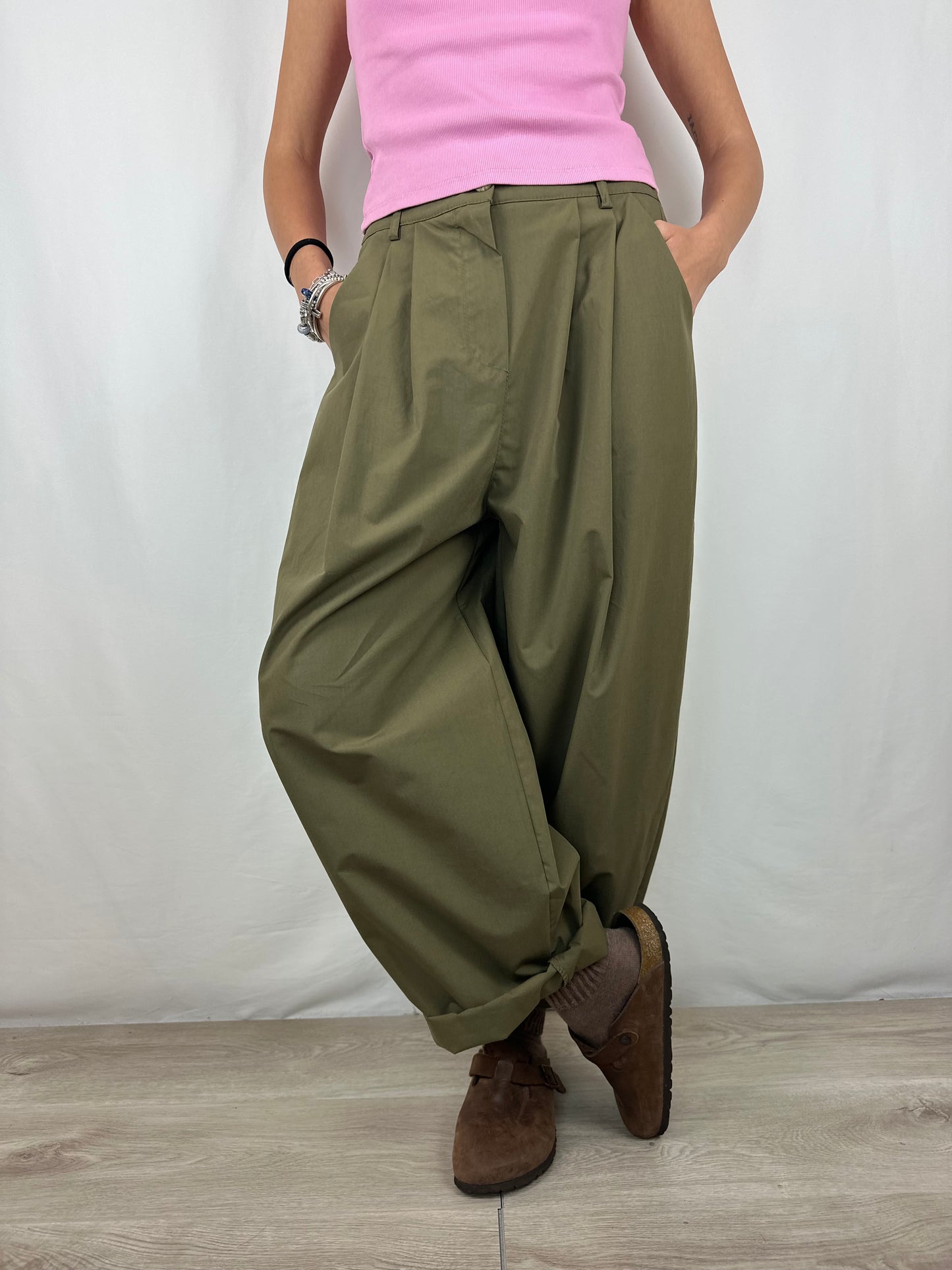 PANTALONE VERDE MILITARE IN COTONE
