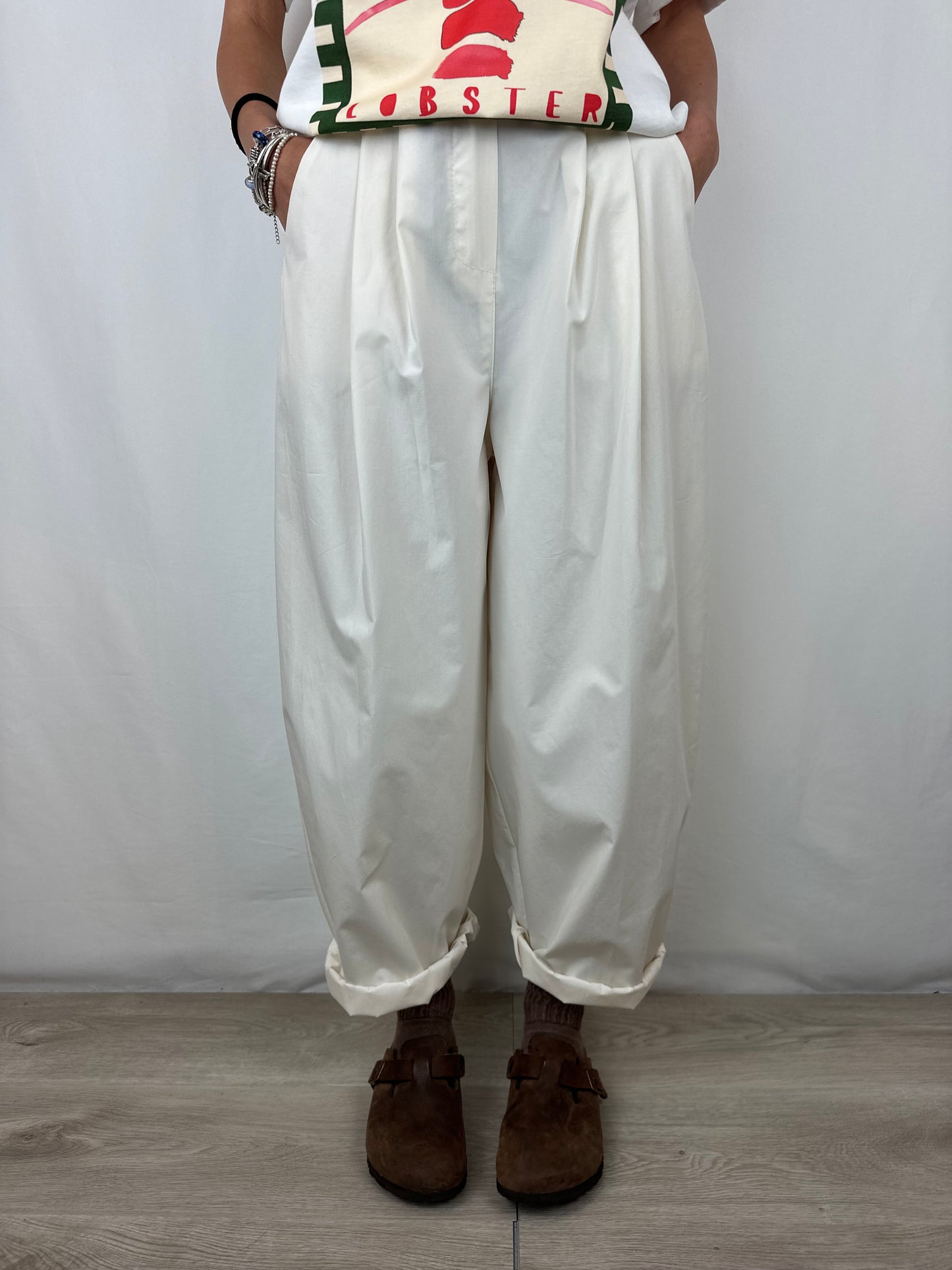 PANTALONE  PANNA IN COTONE
