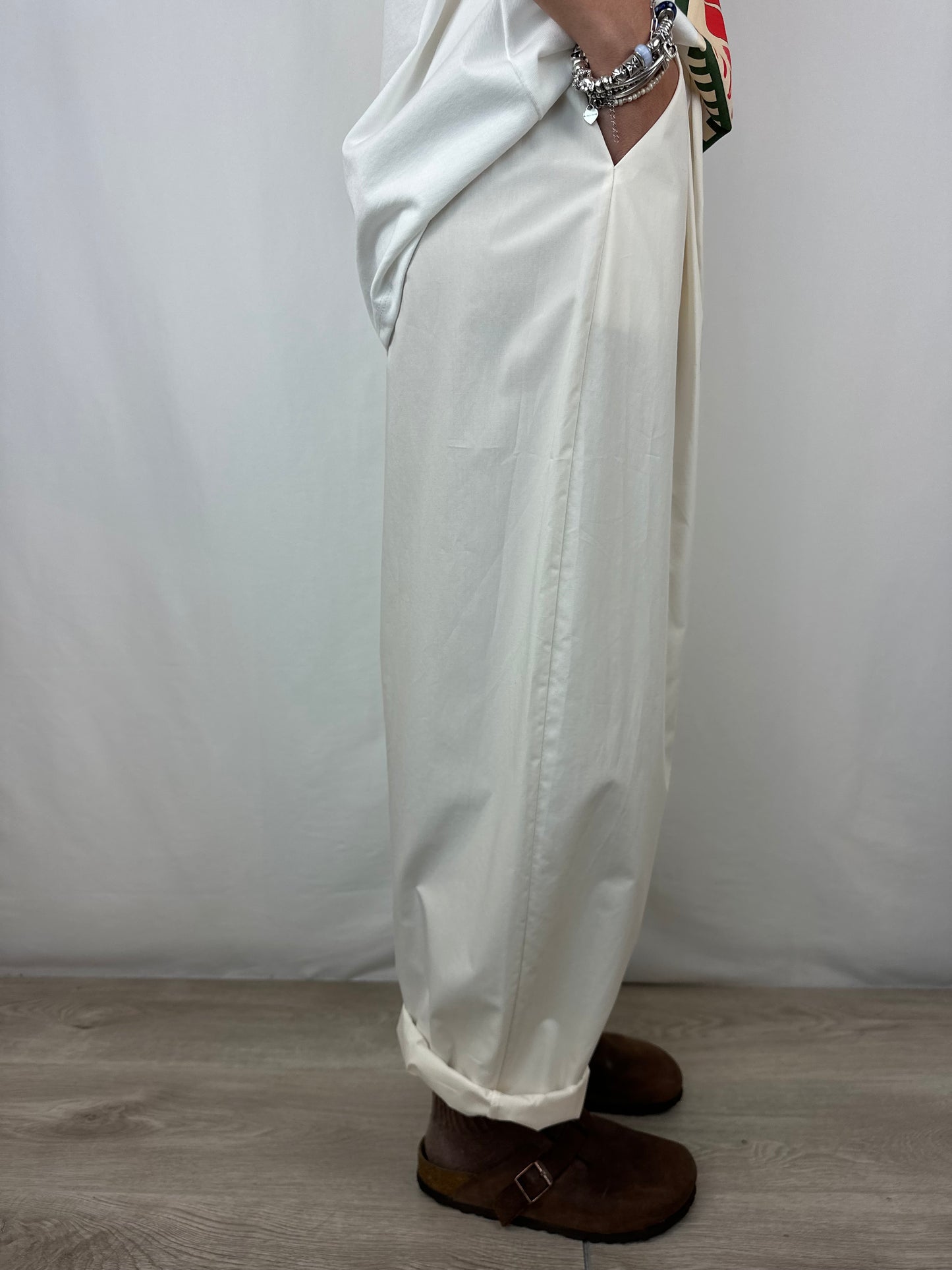 PANTALONE  PANNA IN COTONE