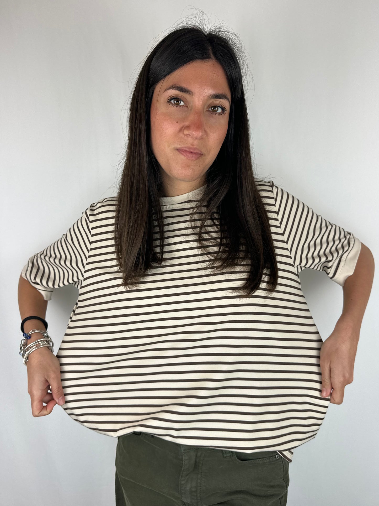 T-SHIRT RIGHE MARRONE