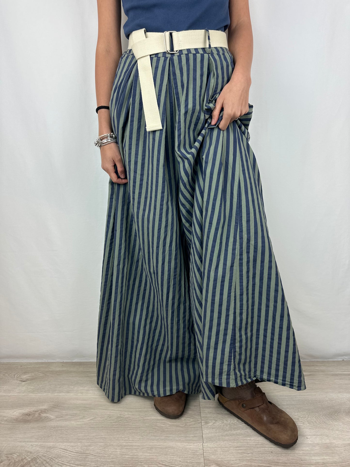 PANTALONE RIGHE BLU|VERDE SALVIA