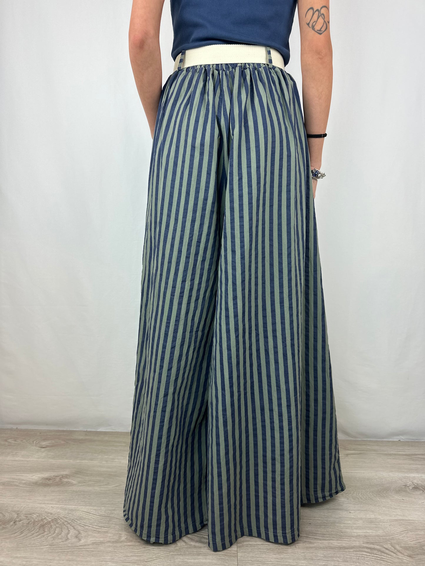 PANTALONE RIGHE BLU|VERDE SALVIA
