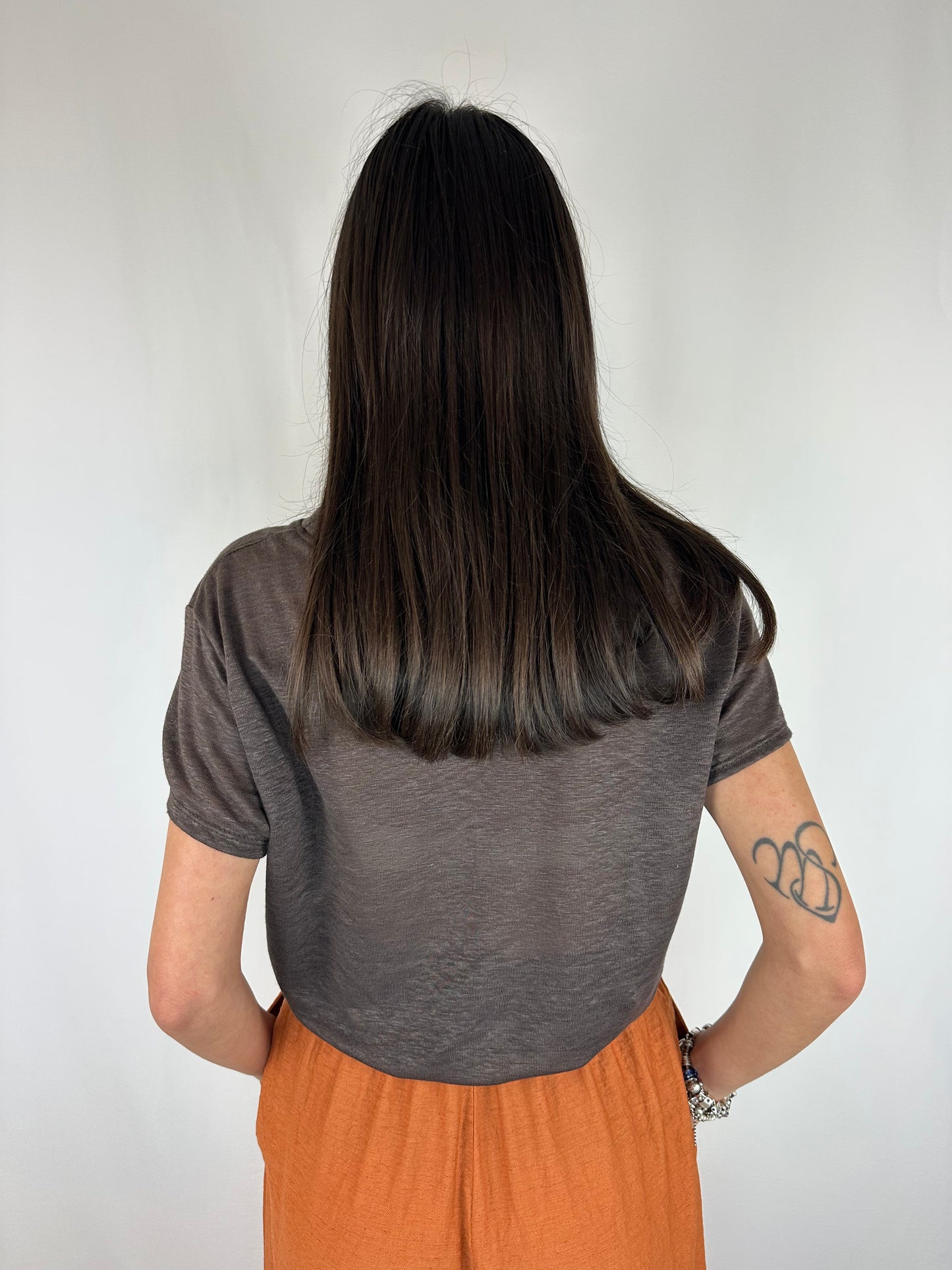 T-SHIRT MARRONE LINO