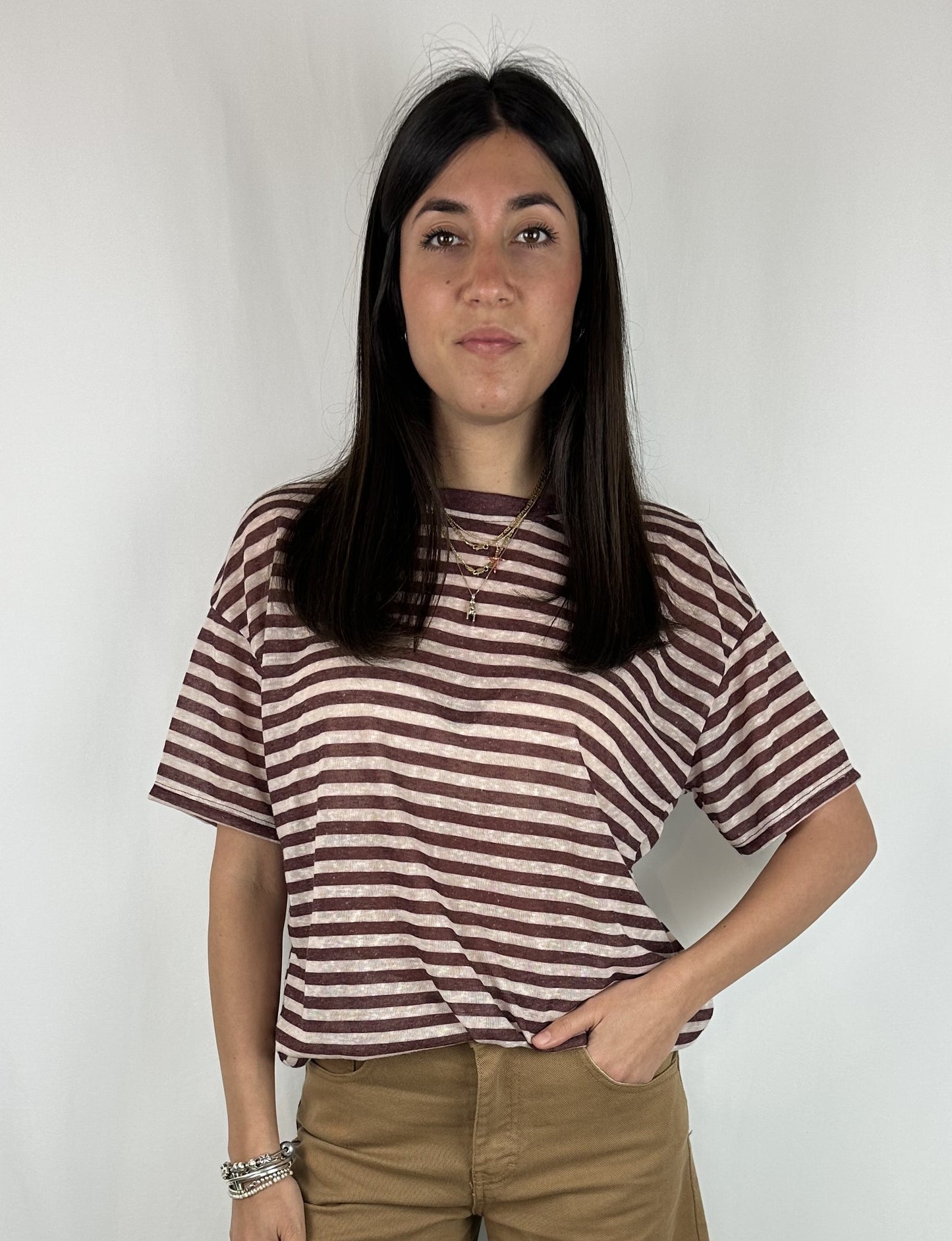 T-SHIRT RIGHE BURGUNDY