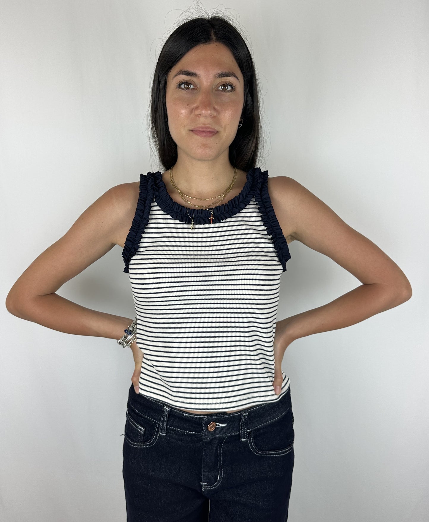 CANOTTA "FROU FROU" RIGHE BLU