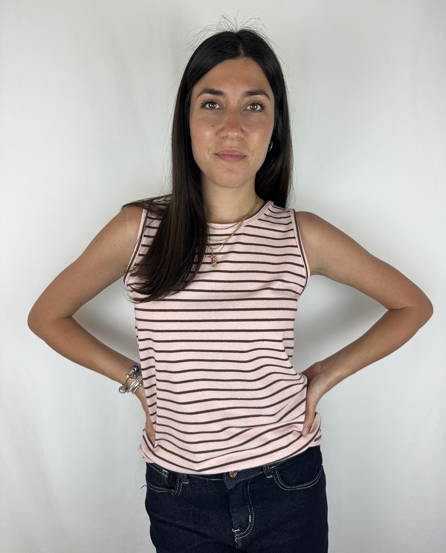 CANOTTA RIGHE ROSA|MARRONE