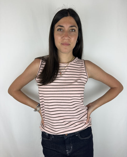 CANOTTA RIGHE ROSA|MARRONE