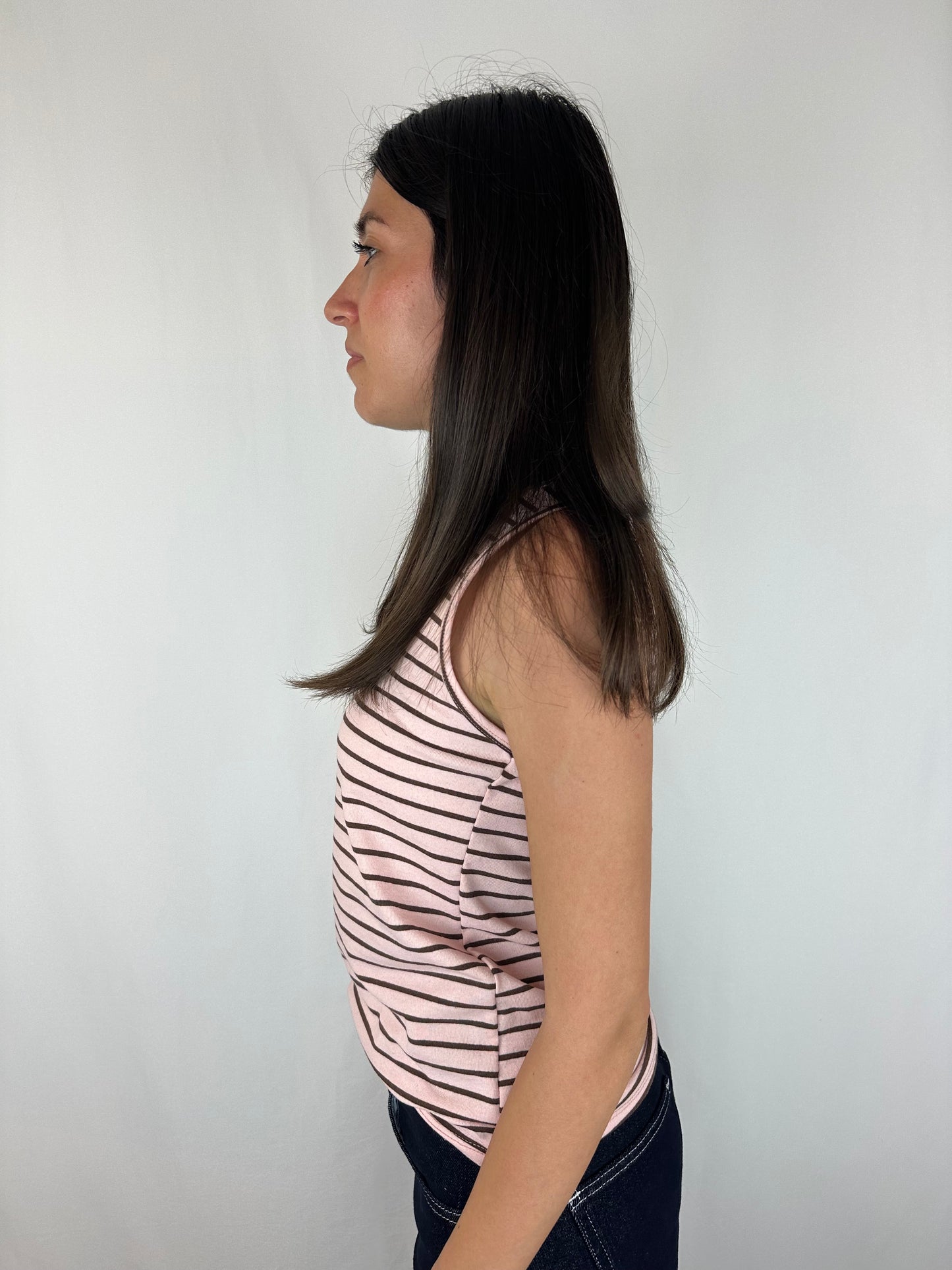 CANOTTA RIGHE ROSA|MARRONE
