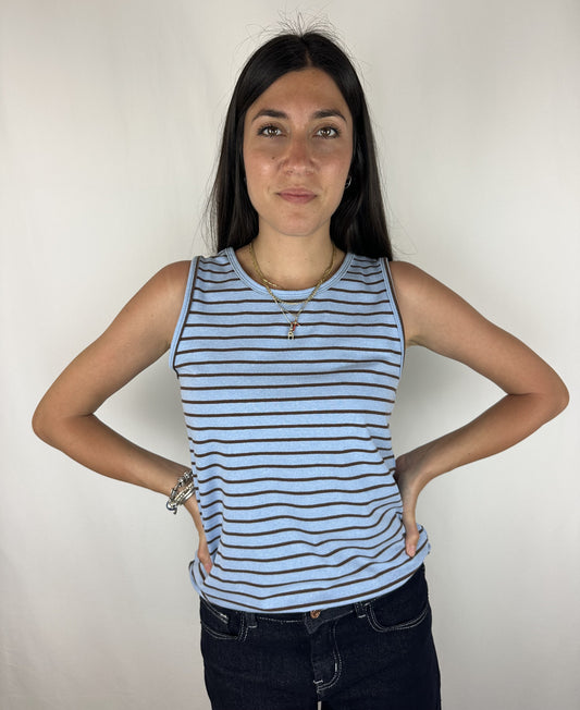 CANOTTA RIGHE AZZURRO|MARRONE