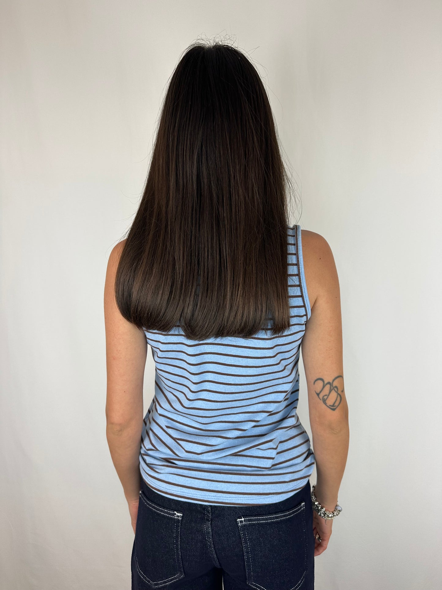 CANOTTA RIGHE AZZURRO|MARRONE